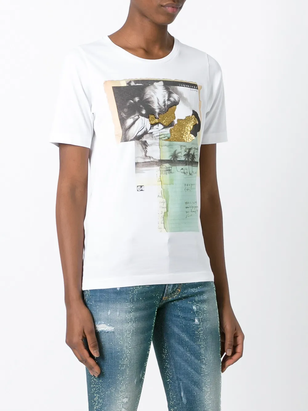 DSQUARED2 vintage glitter collage T-shirt Wit