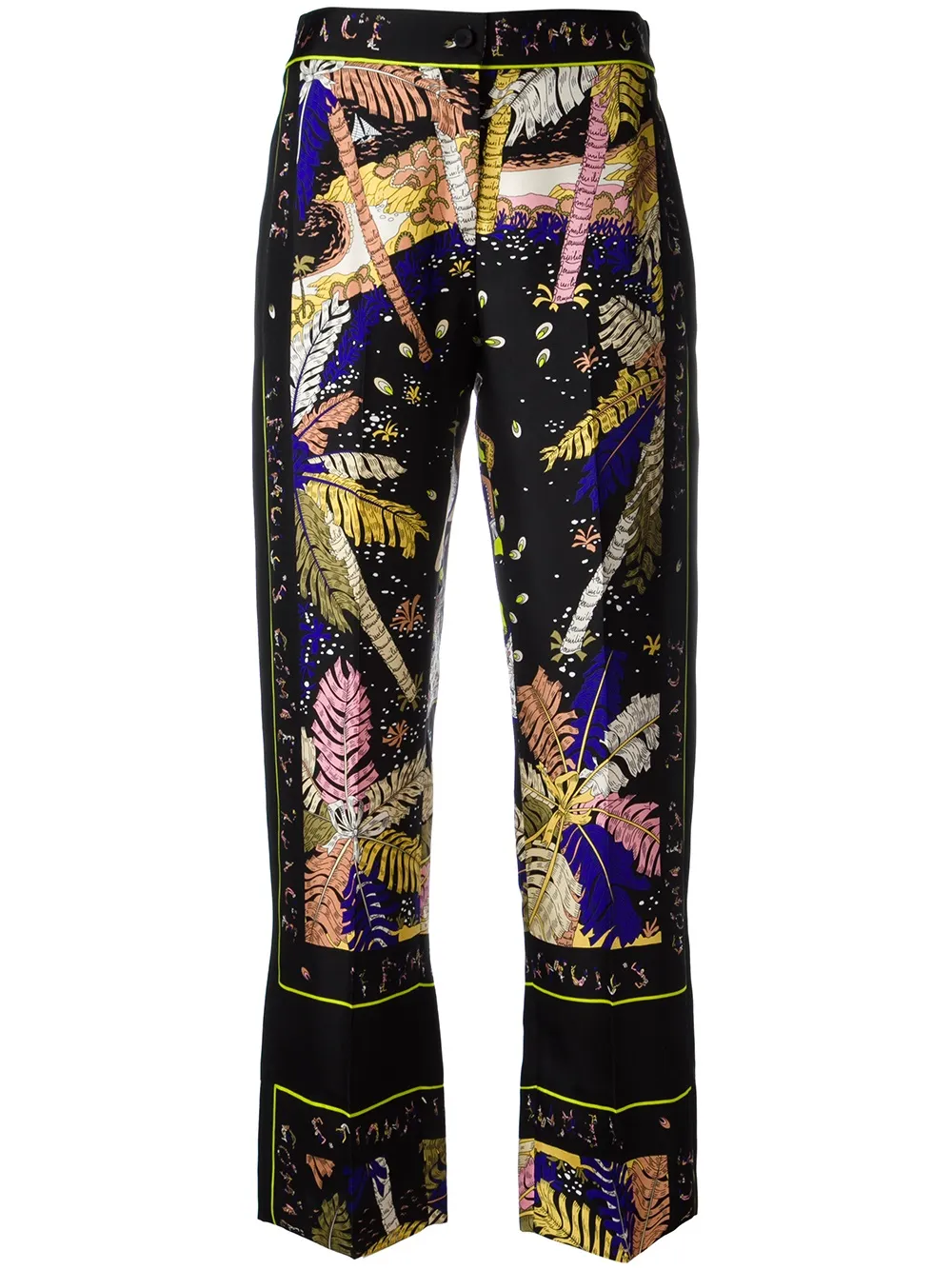 Pucci Feather Motif Cropped Trousers In Black