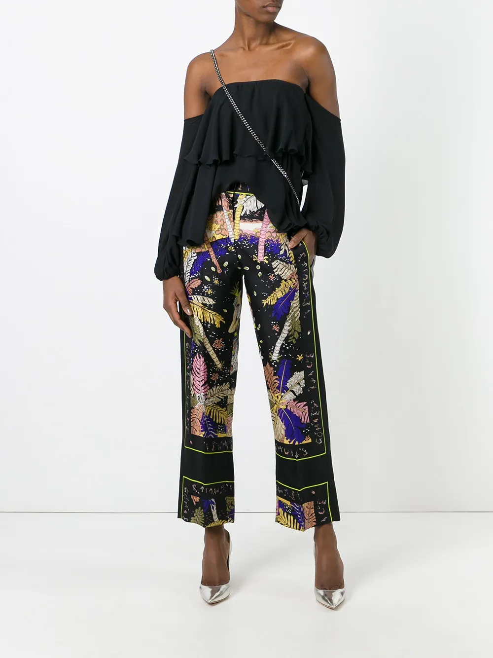 PUCCI feather motif cropped trousers - Zwart