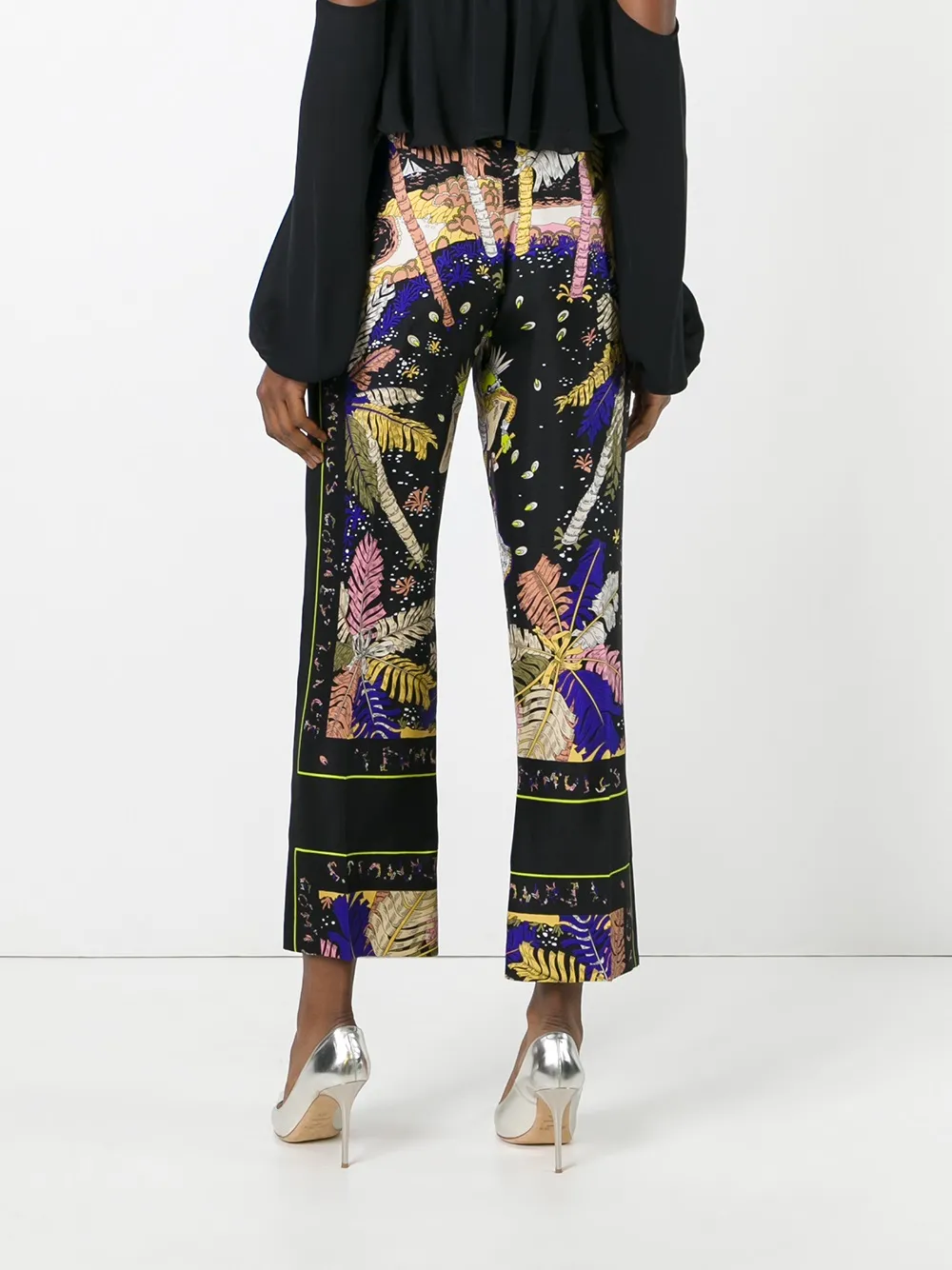Pucci Feather Motif Cropped Trousers In Black