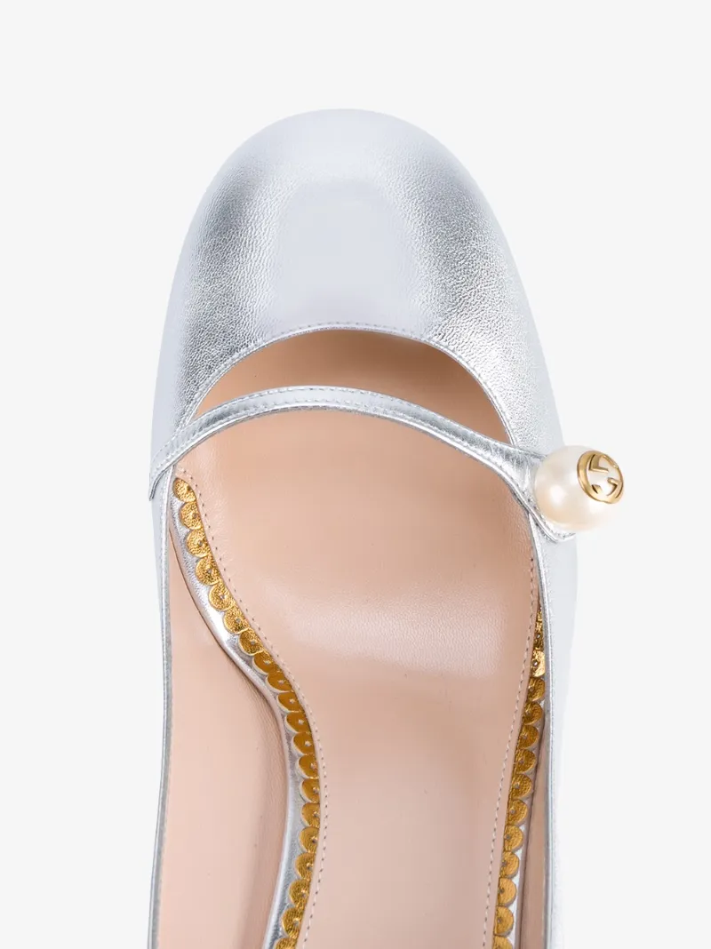 GUCCI HEELED PUMPS, METALLIC ModeSens