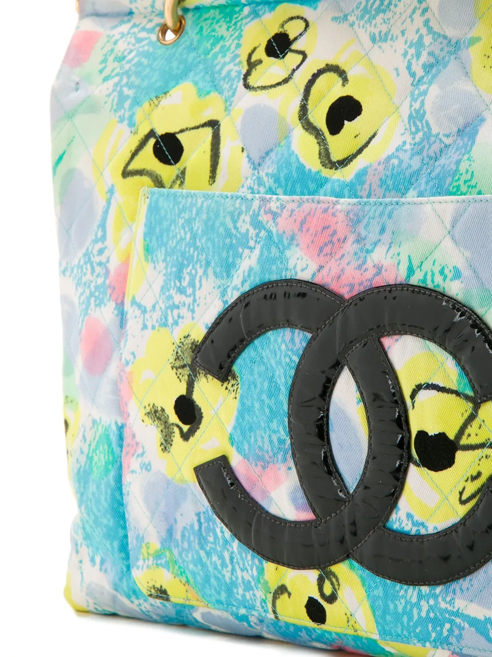 Pre-owned Chanel Cc Floral Hand Bag In Blue