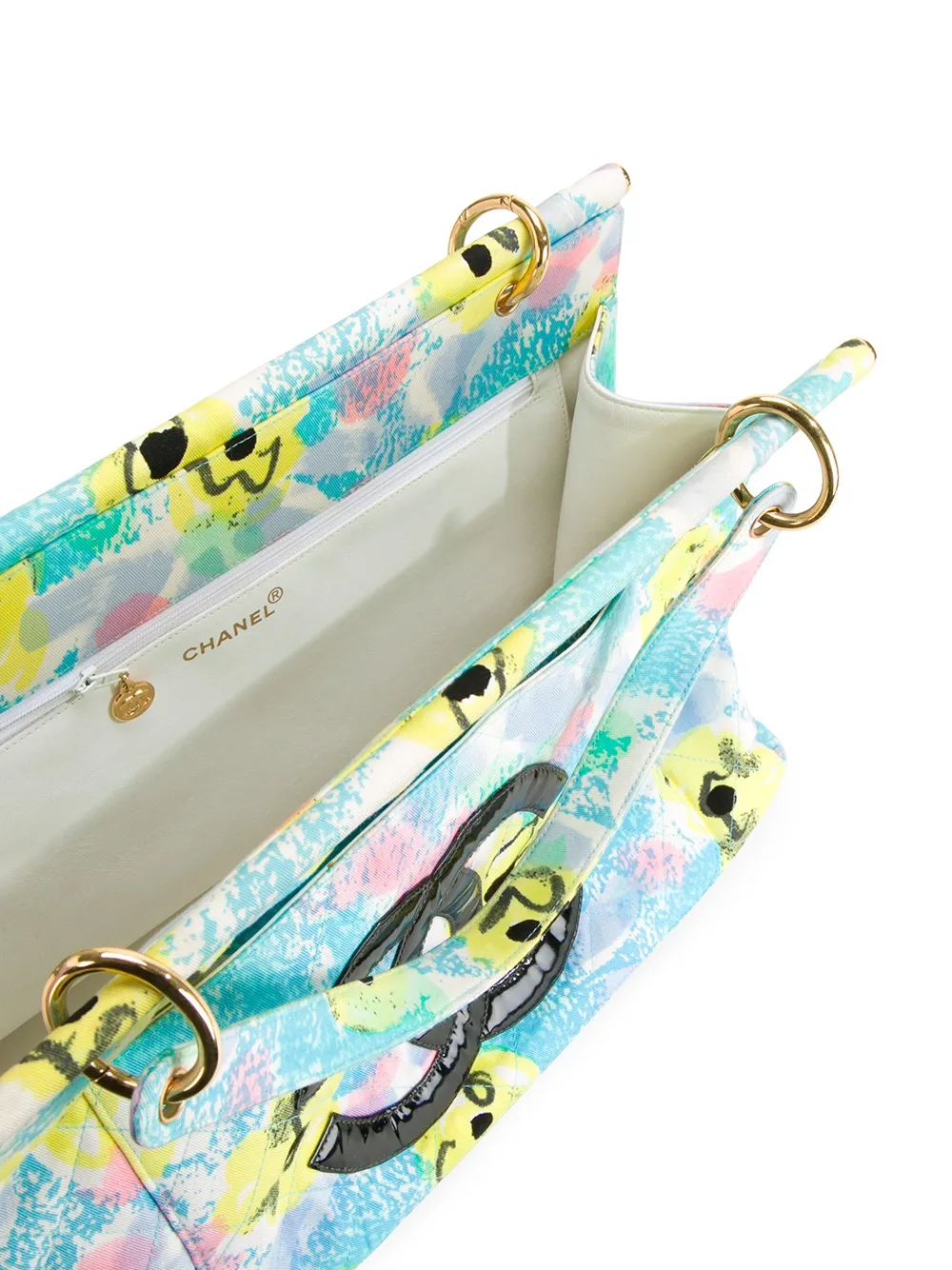 Pre-owned Chanel Cc Floral Hand Bag In Blue