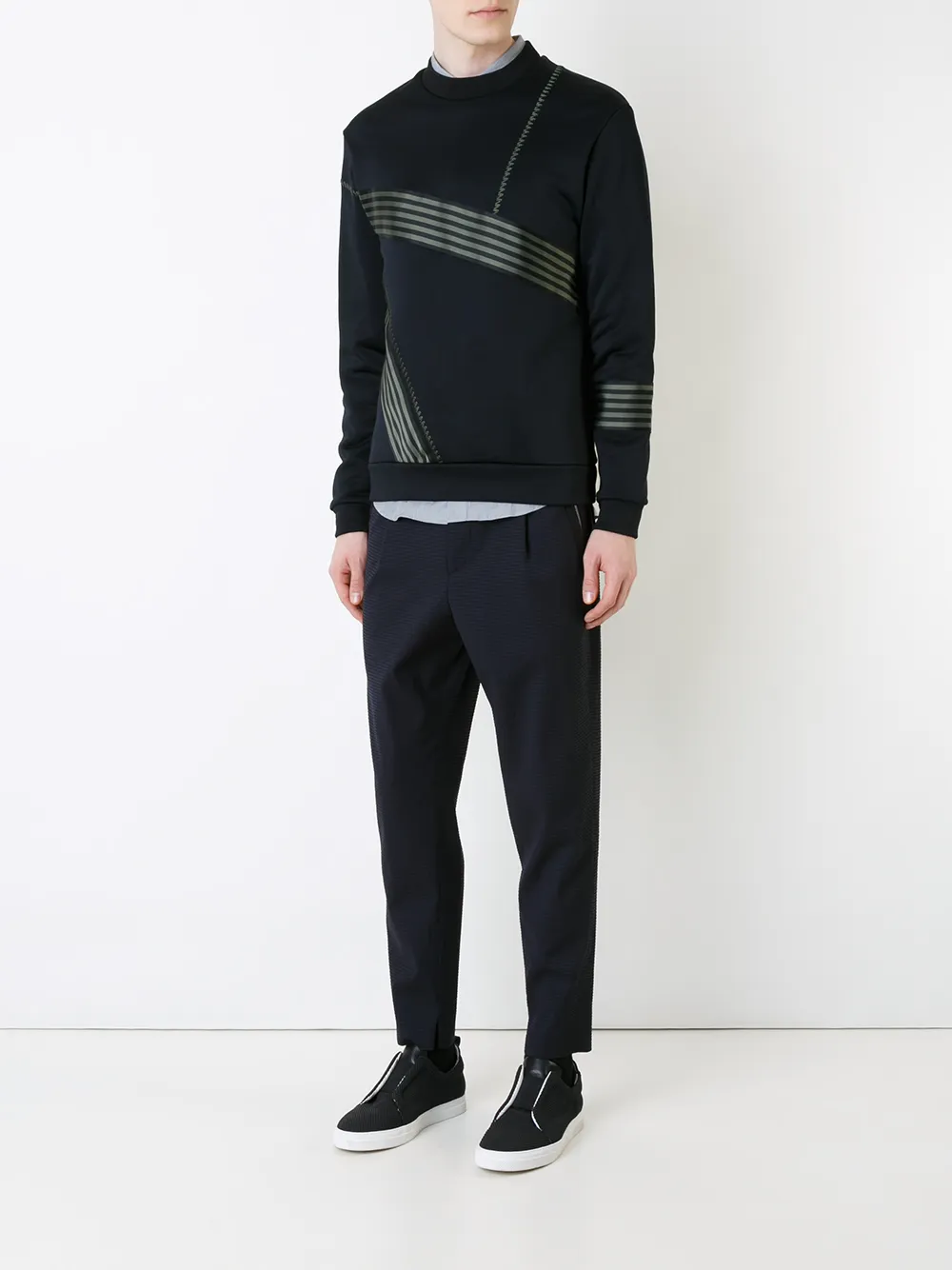  Wooyoungmi Sweatshirt Mit Streifendetails   Schwarz 