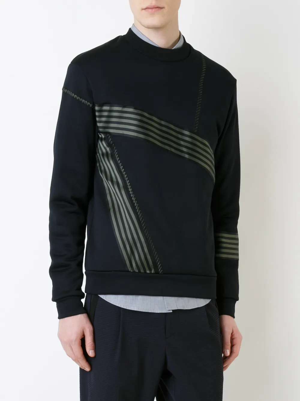  Wooyoungmi Sweatshirt Mit Streifendetails   Schwarz 