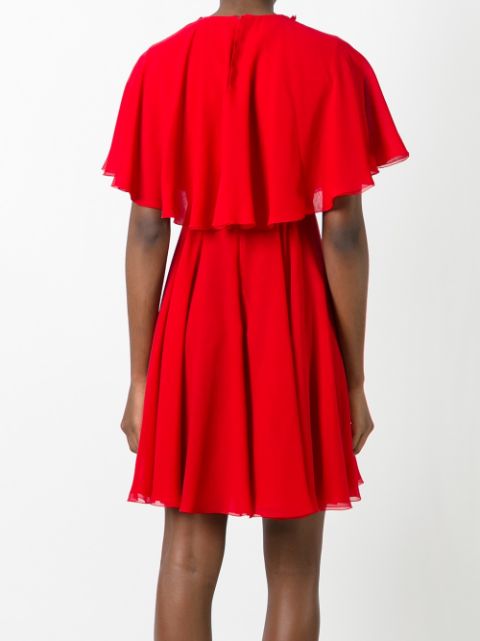 Giambattista Valli Lace Panelled Ruffled Silk Georgette Dress In Red