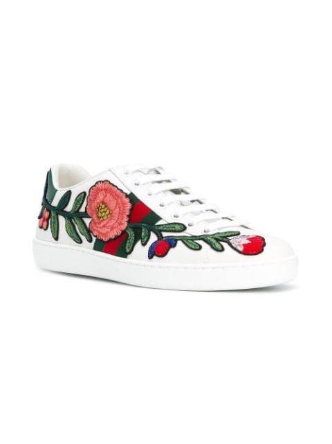 GUCCI New Ace Floral-Embroidered Low-Top Sneaker, White/Multi, Multi ...