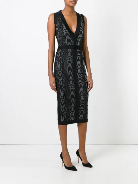 black jacquard midi dress
