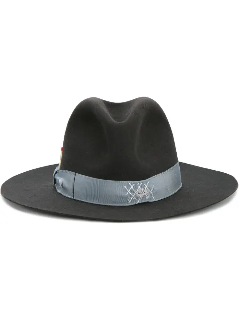 NICK FOUQUET GREY BORSALINO FEDORA HAT WITH BLUE GROSGRAIN RIBBON