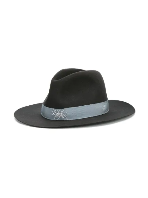 NICK FOUQUET GREY BORSALINO FEDORA HAT WITH BLUE GROSGRAIN RIBBON