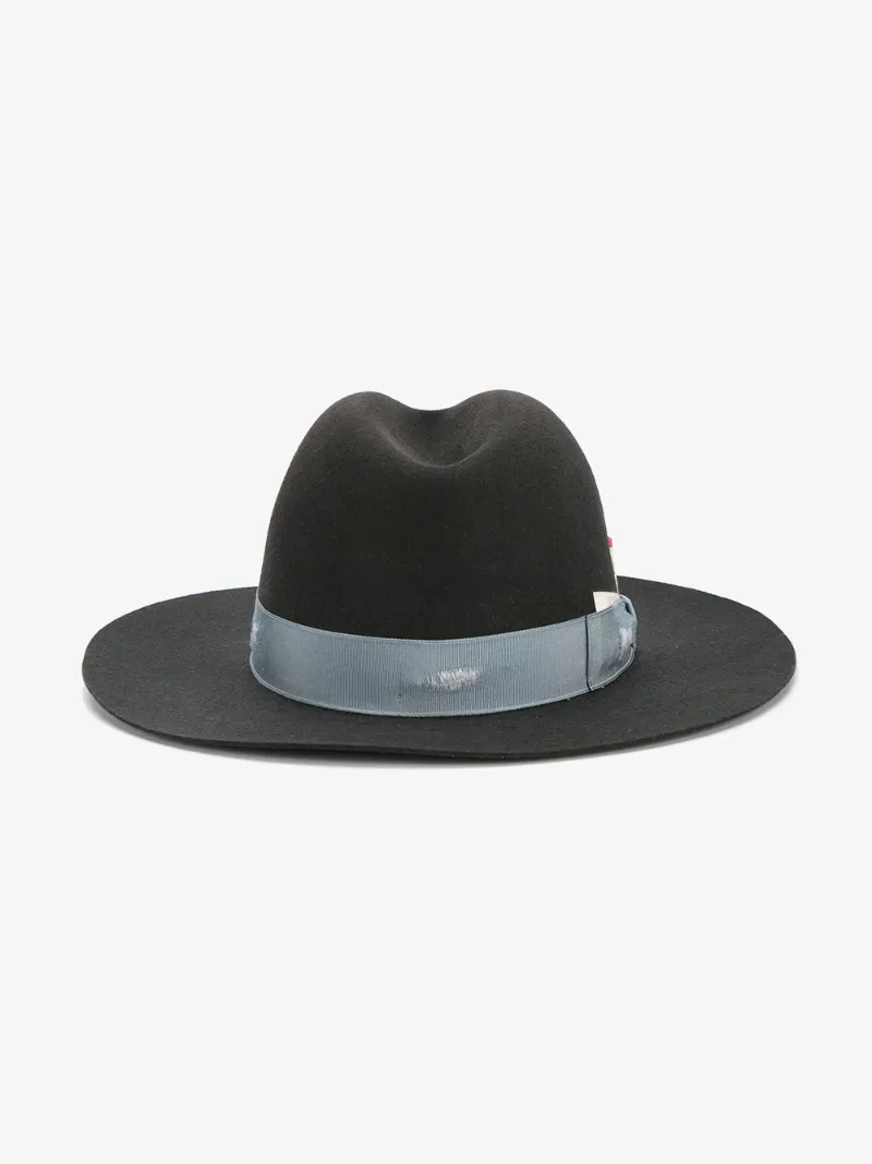 NICK FOUQUET NICK FOUQUET GREY BORSALINO FEDORA HAT WITH BLUE GROSGRAIN RIBBON