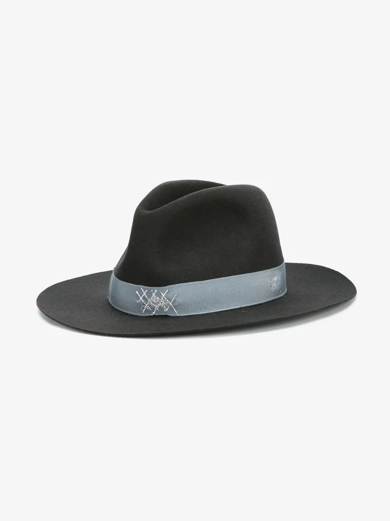 NICK FOUQUET NICK FOUQUET GREY BORSALINO FEDORA HAT WITH BLUE GROSGRAIN RIBBON