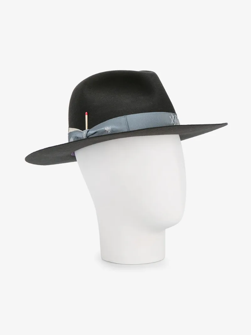 NICK FOUQUET NICK FOUQUET GREY BORSALINO FEDORA HAT WITH BLUE GROSGRAIN RIBBON
