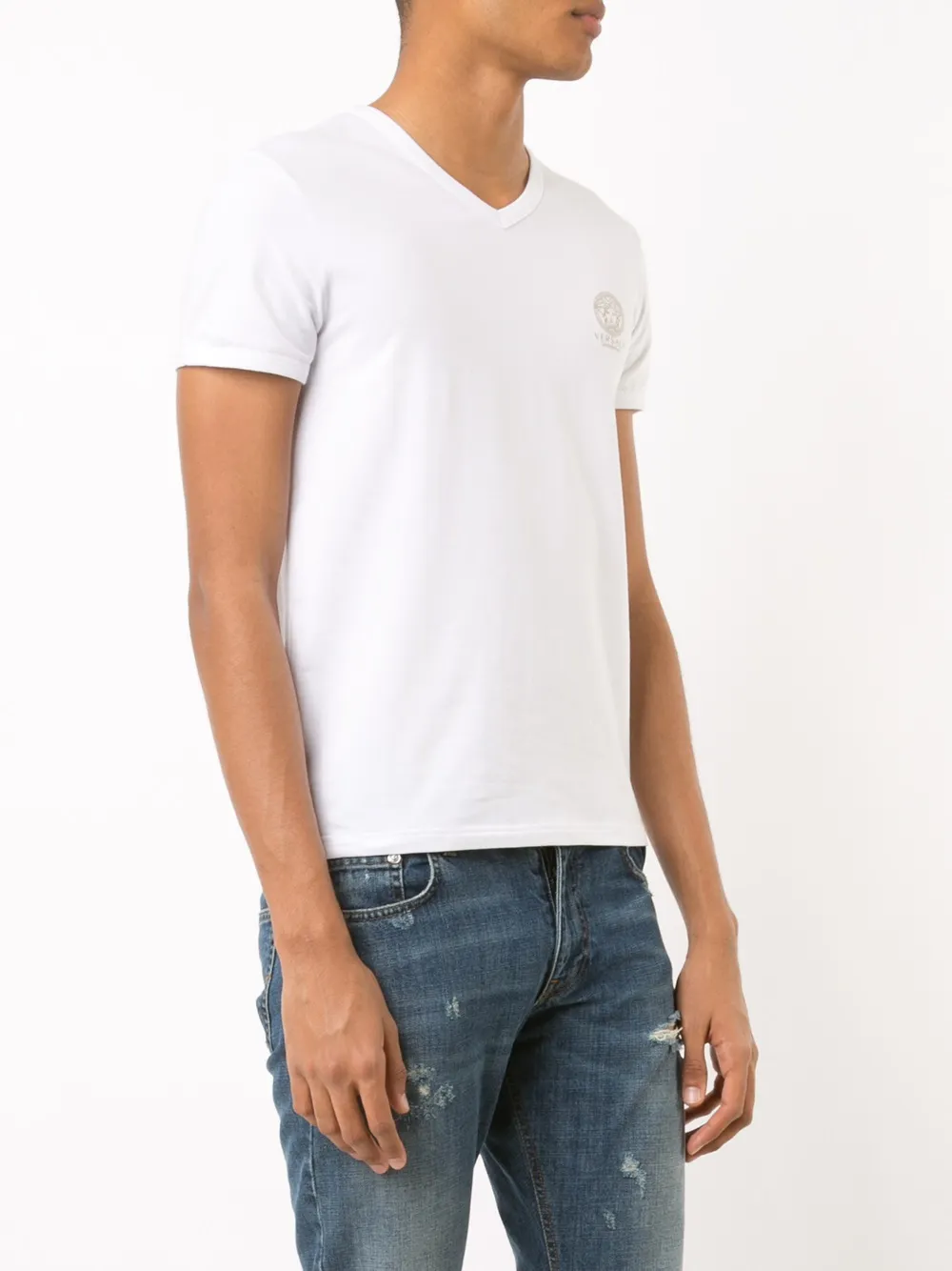 Versace Collection Mens Gray Stretch V-Neck Short Sleeve T-Shirt US S IT M;