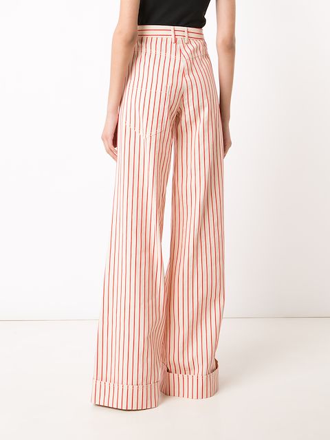 red striped flared trousers