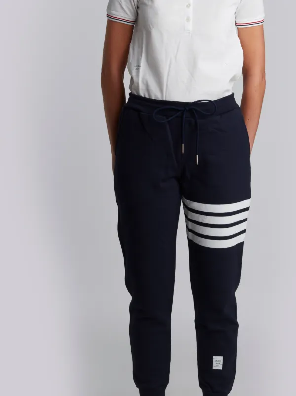 Sweatpant With Engineered 4-Bar Stripe In Navy Cotton Loopback