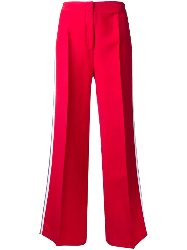 red striped flared trousers
