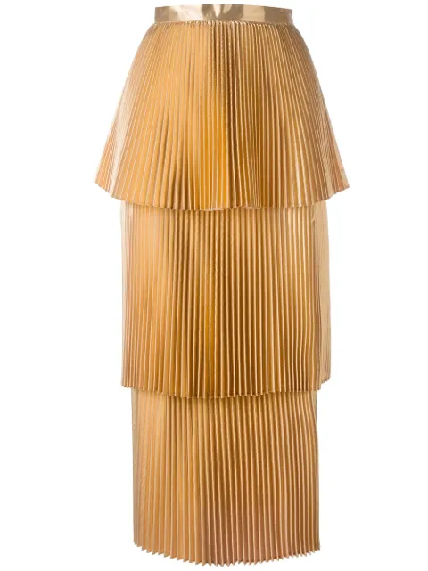 STELLA MCCARTNEY PLISSE TIERED METALLIC SKIRT, GOLD | ModeSens
