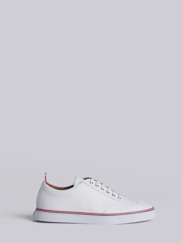 Leather Trainer In White Pebble Grain