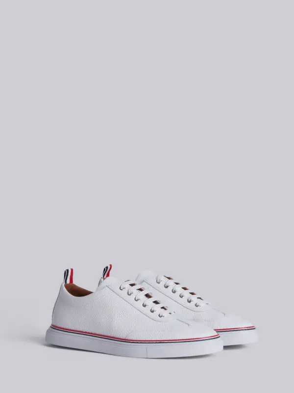 Leather Trainer In White Pebble Grain