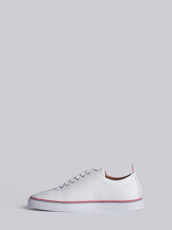 Leather Trainer In White Pebble Grain