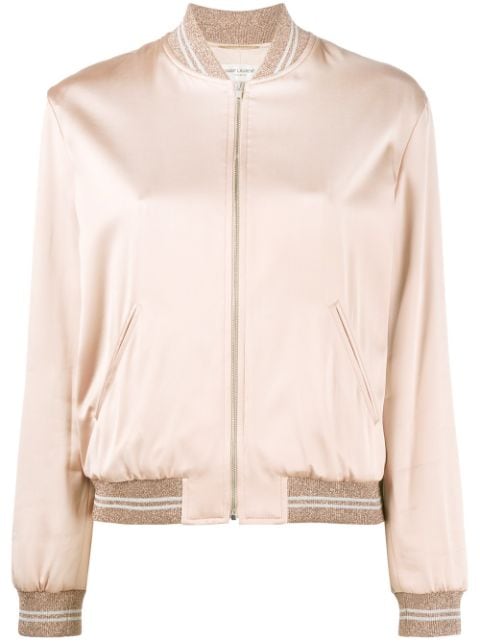 SAINT LAURENT Women’S Love Patch Satin Bomber Jacket In Pink in Poudre ...