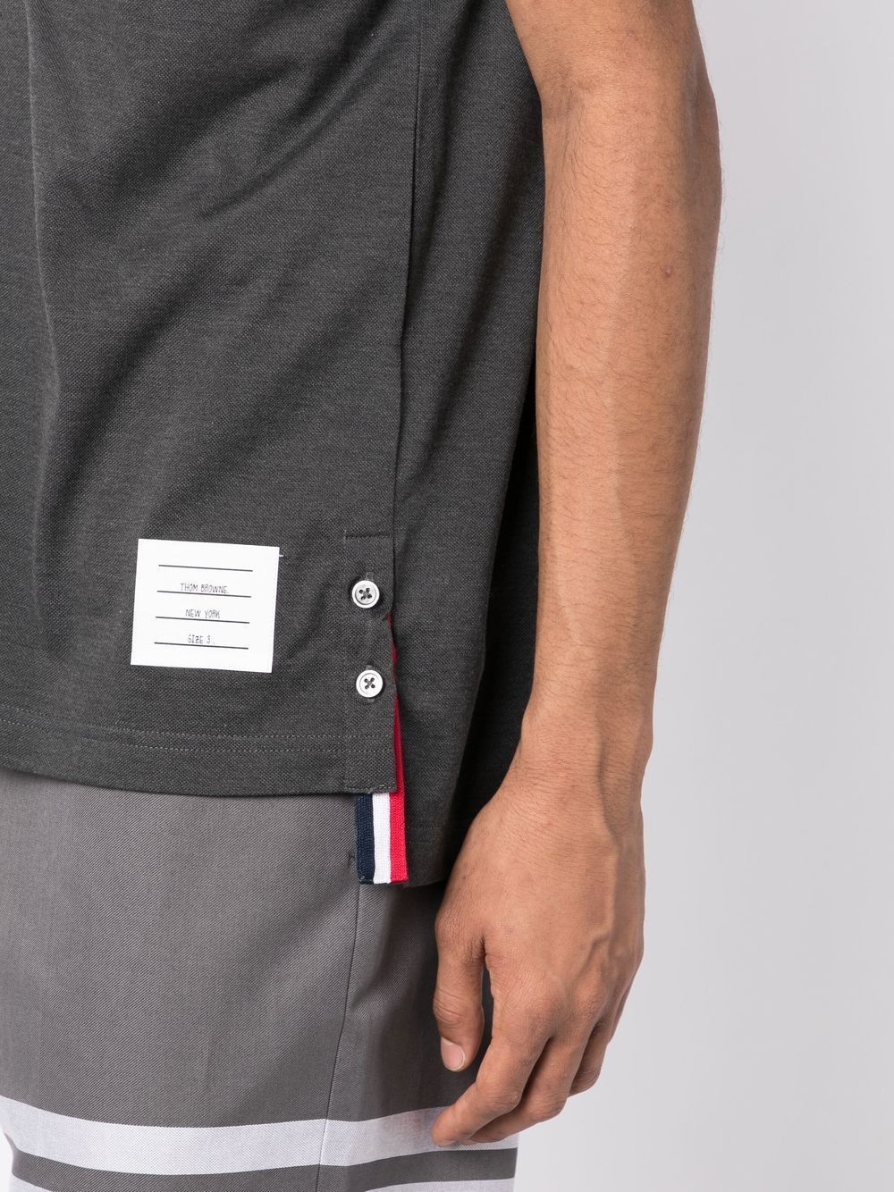 Shop Thom Browne Rwb Pocket Trim Piqué Polo In Grey