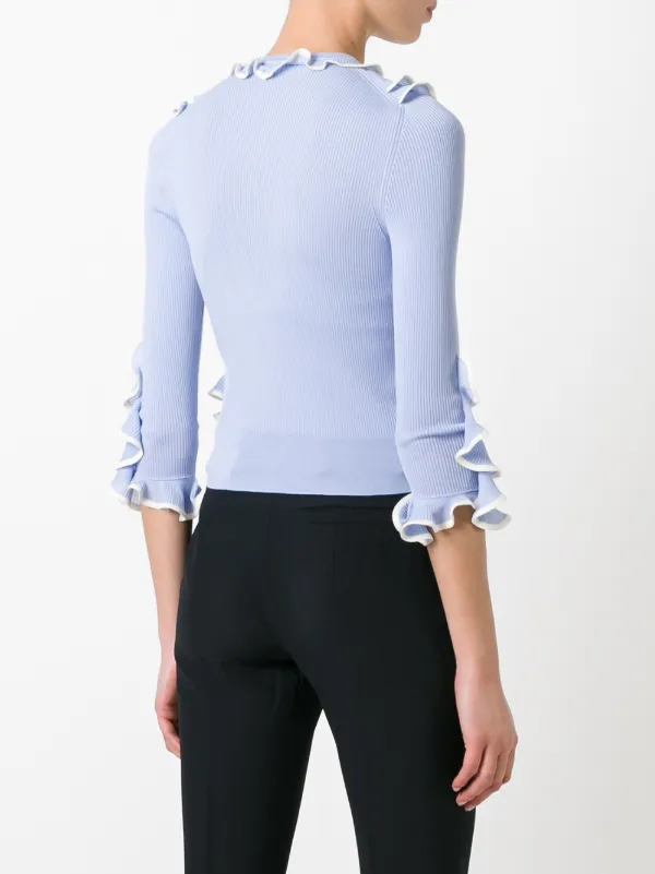 Alexander McQueen Ruffle Knit Cardigan in Blue