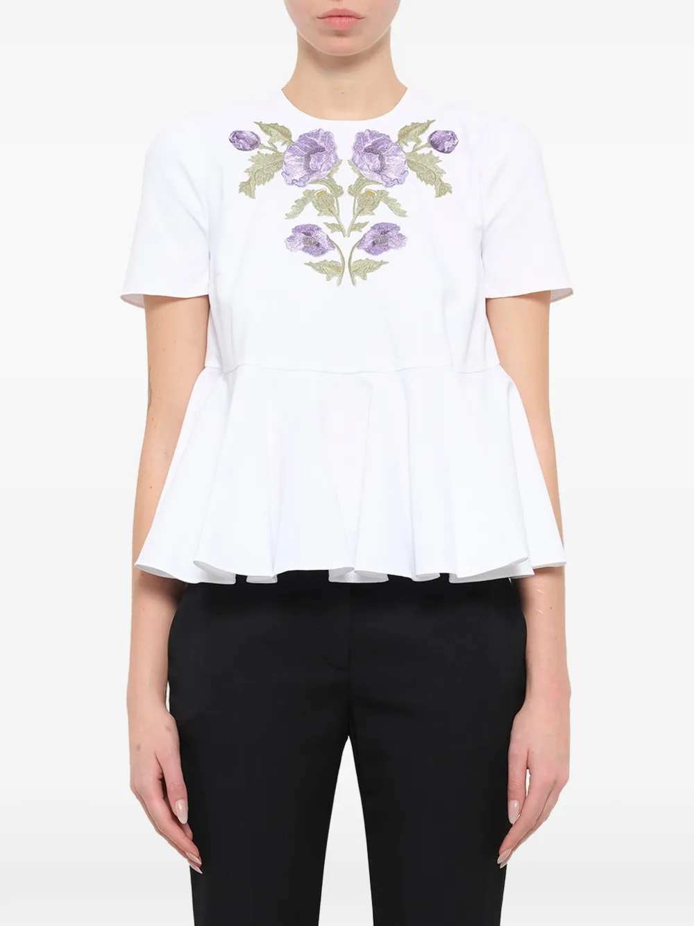 Alexander McQueen Bluse mit Blumenstickerei - Weiß