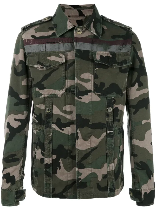 camo shirt and jean jacket