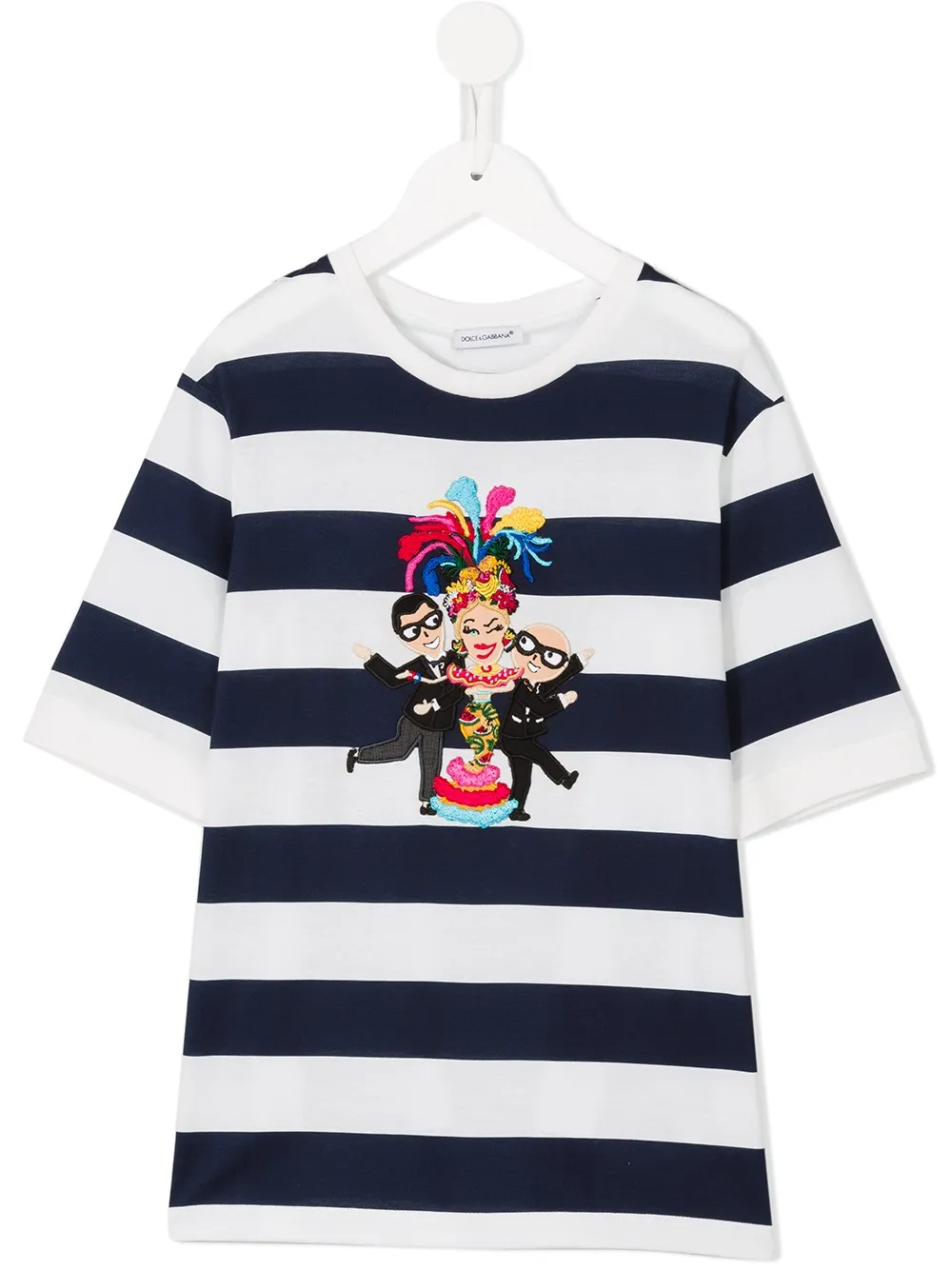 Dolce & Gabbana Striped Dg Family Patch T-shirt In Blue