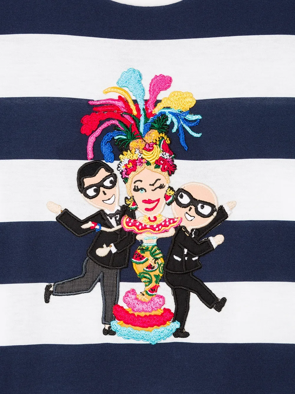 Dolce & Gabbana Striped Dg Family Patch T-shirt In Blue