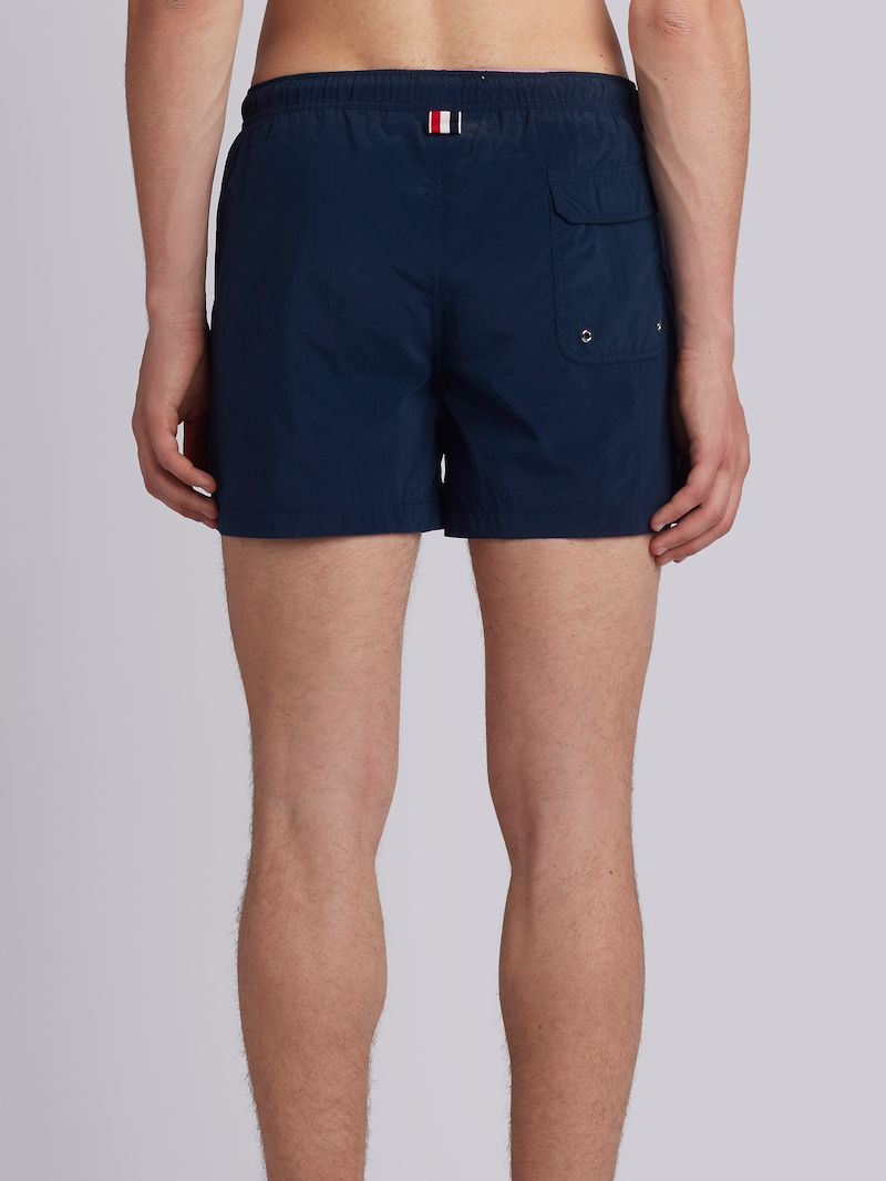 Classic Swim Trunk With Red, White And Blue Grosgrain Side Seam In Navy