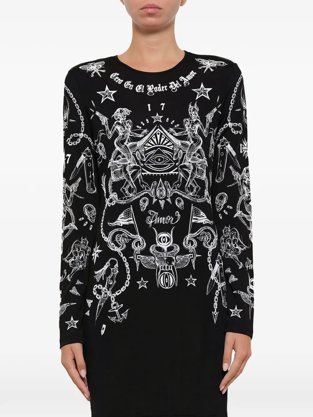 Givenchy tattoo print long sleeve dress - Nero