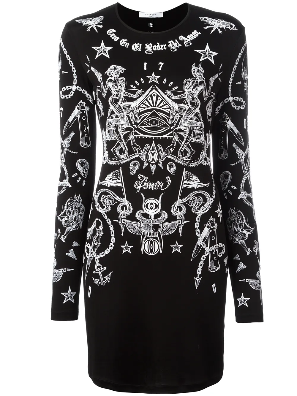 Givenchy tattoo print long sleeve dress - Nero