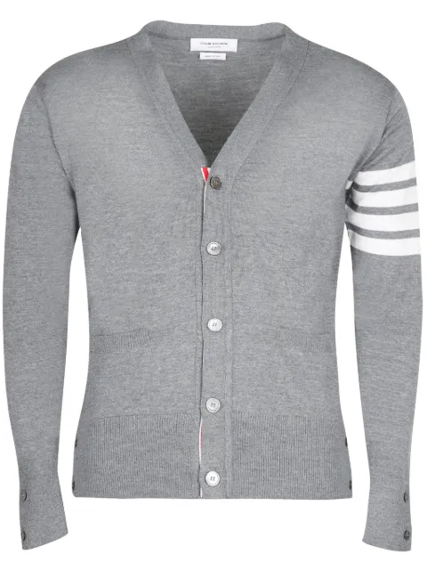 Thom Browne V-Neck Cardigan With 4-Bar Stripe In Medium Grey Merino
