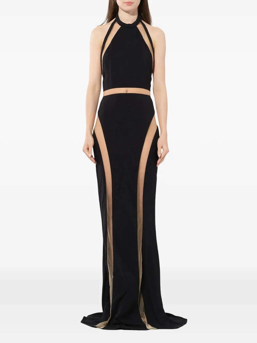 Balmain sheer panel evening gown - Nero
