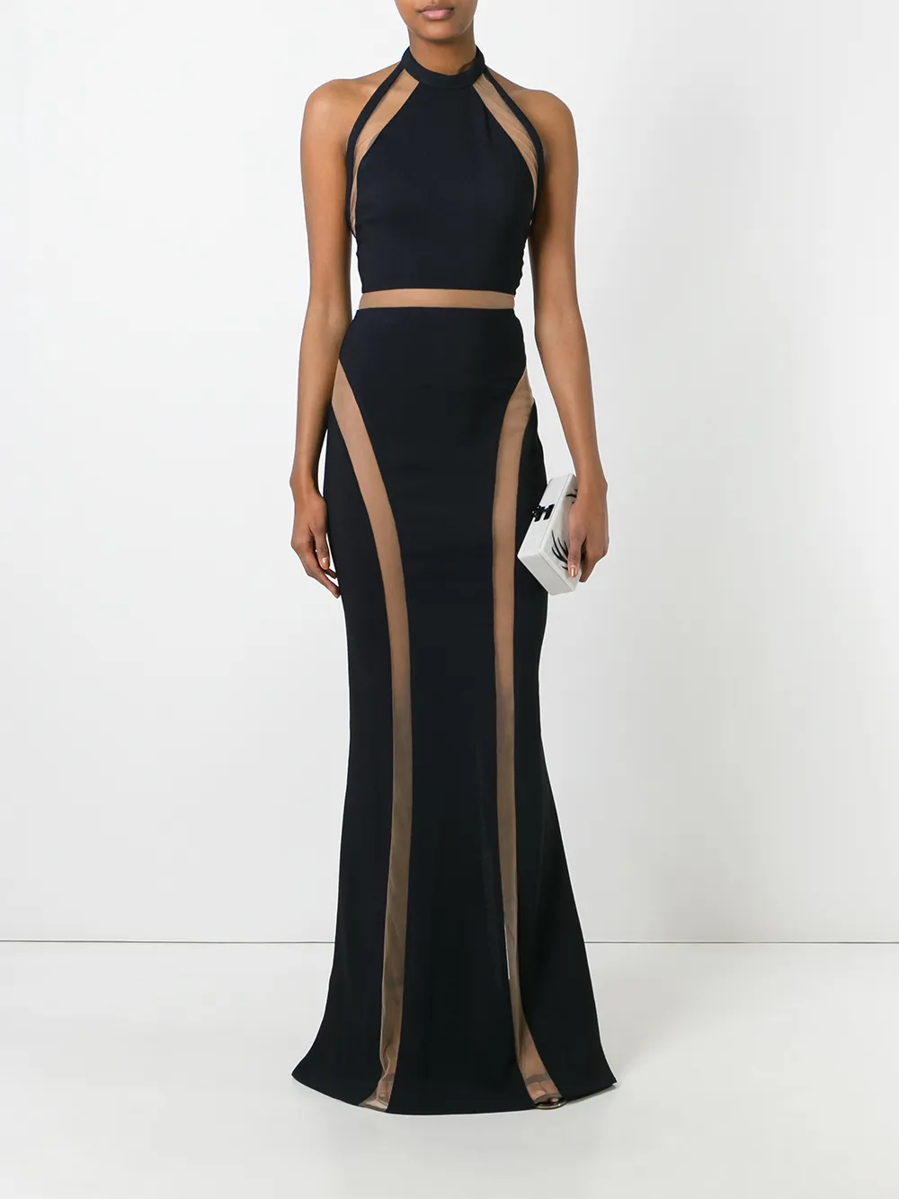 Balmain sheer panel evening gown - Zwart
