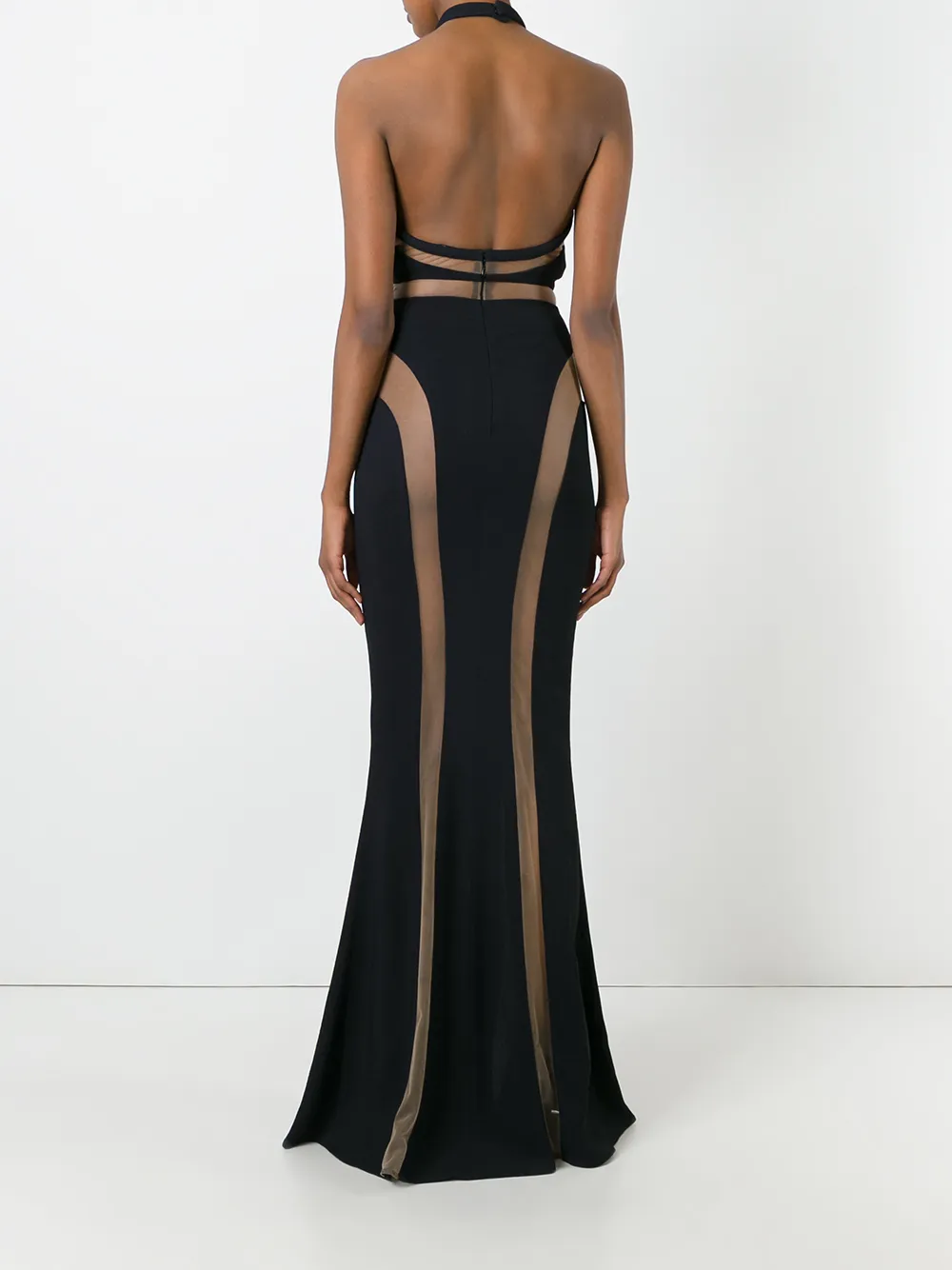 Balmain Sheer Panel Evening Gown In Black