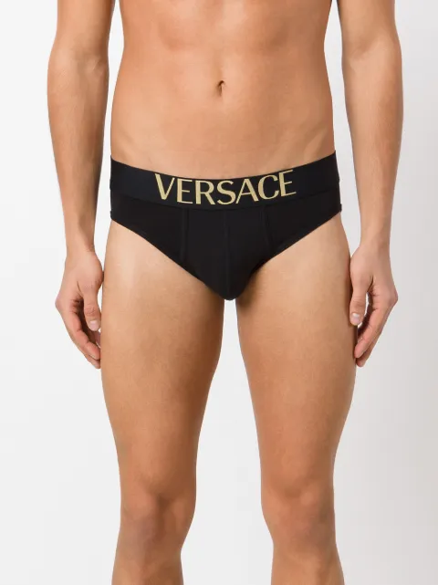 VERSACE pack of three logo waistband briefs