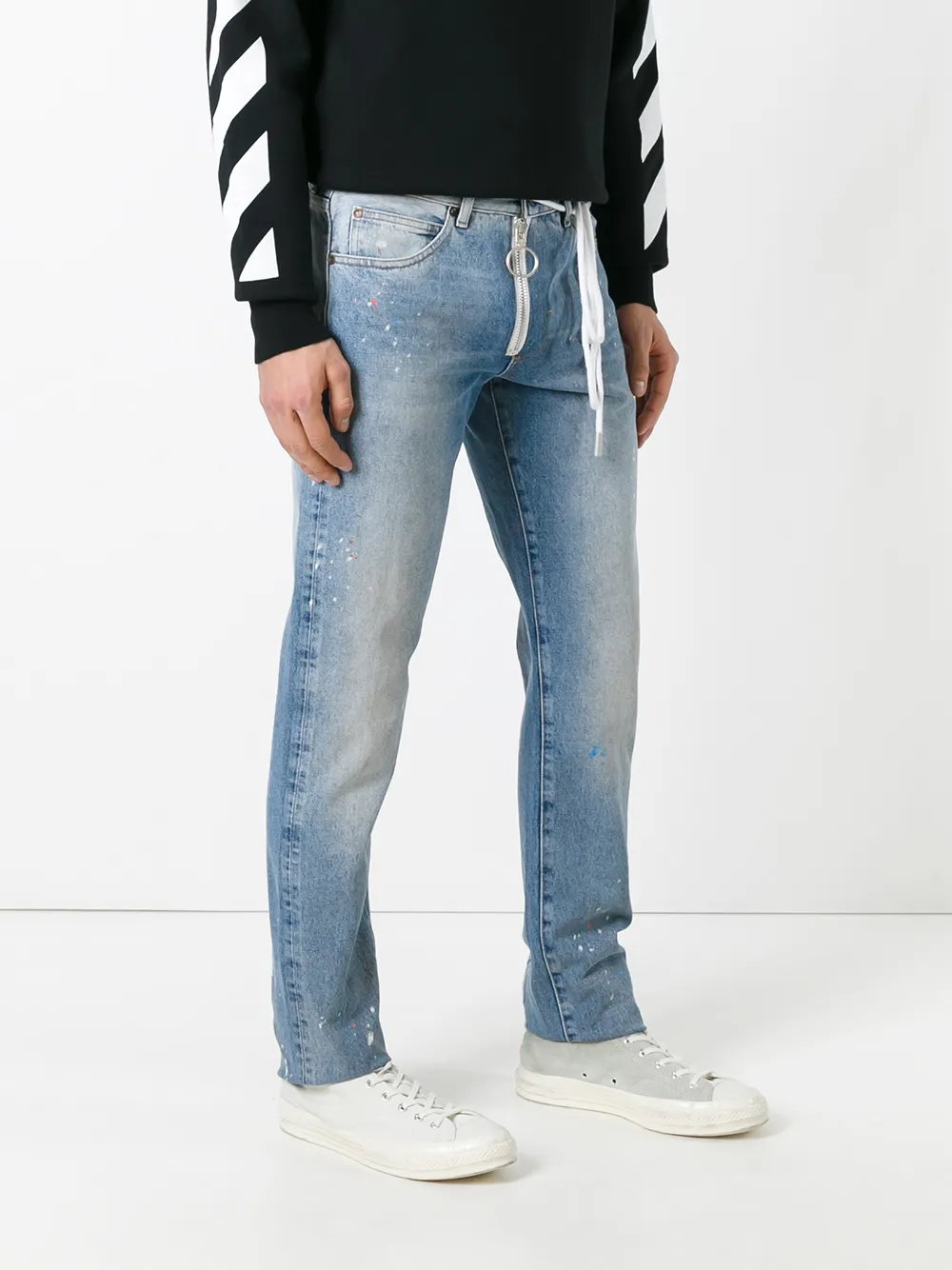  Off White Jeans Mit Farbklecks Print   Blau 