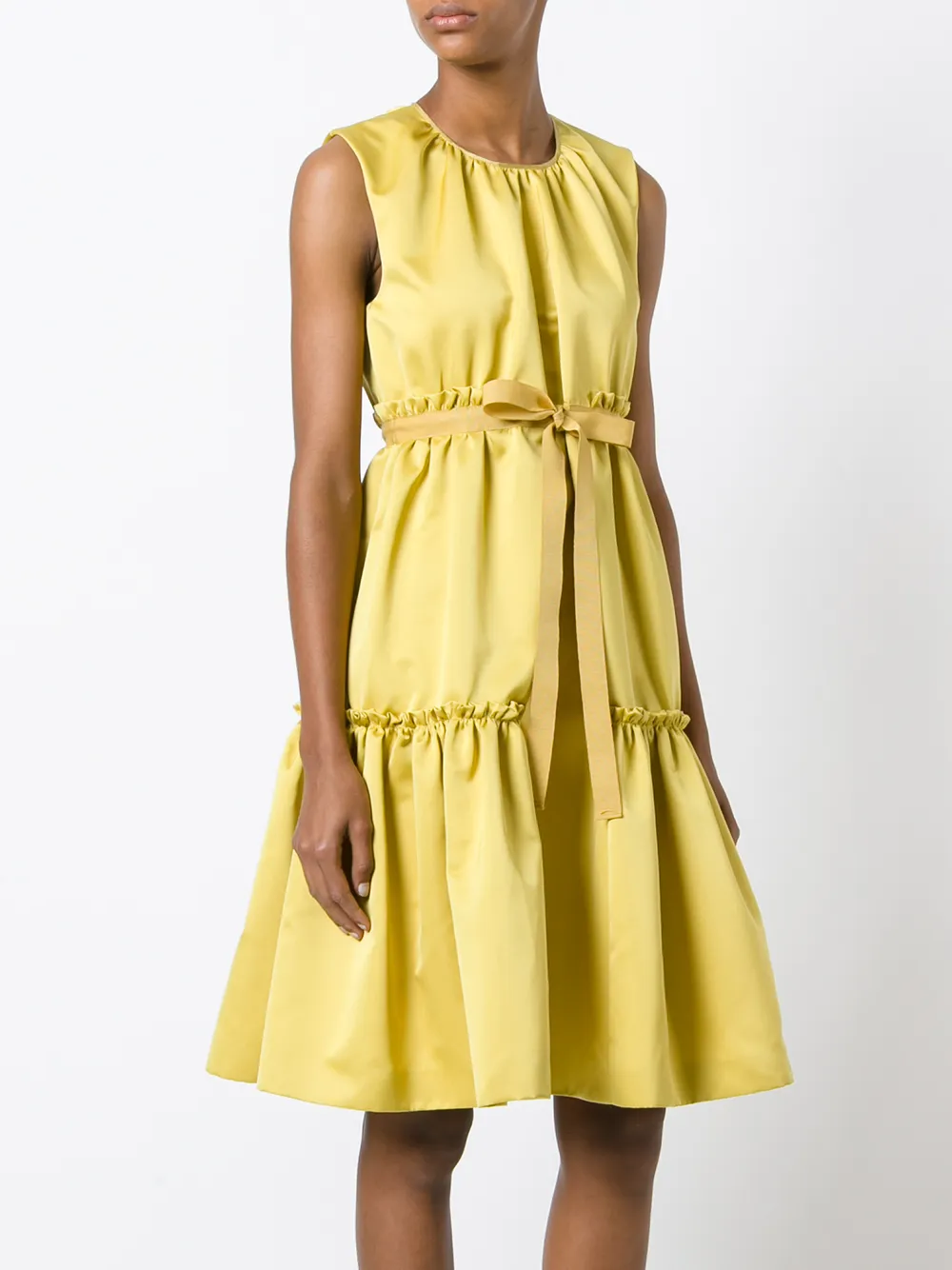 Rochas pleated trim flared dress Geel