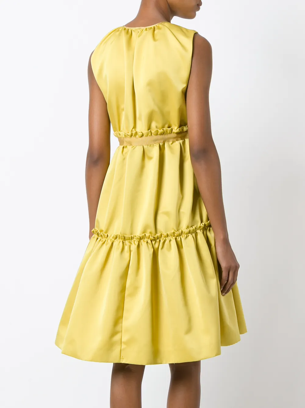 Rochas pleated trim flared dress Geel