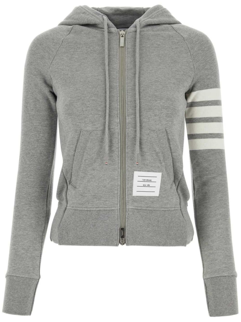 Thom Browne - 4-Bar striped cotton hoodie - women - Cotton - 40 - Grey