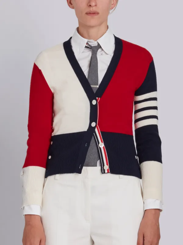V-Neck Cardigan With 4-Bar Stripe In Funmix Cashmere