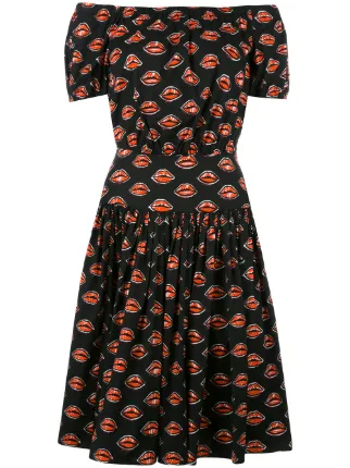 Prada Red and White Surrealist Lip Print Sleeveless Cotton Dress ...