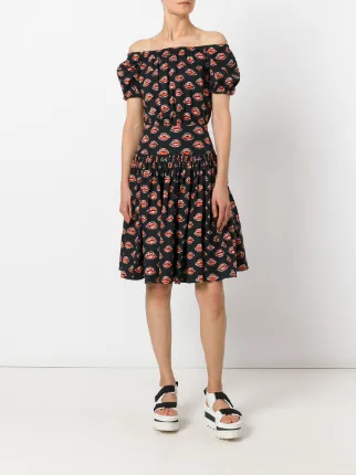 Prada Red and White Surrealist Lip Print Sleeveless Cotton Dress ...