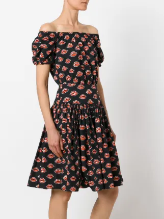 Prada Red and White Surrealist Lip Print Sleeveless Cotton Dress ...