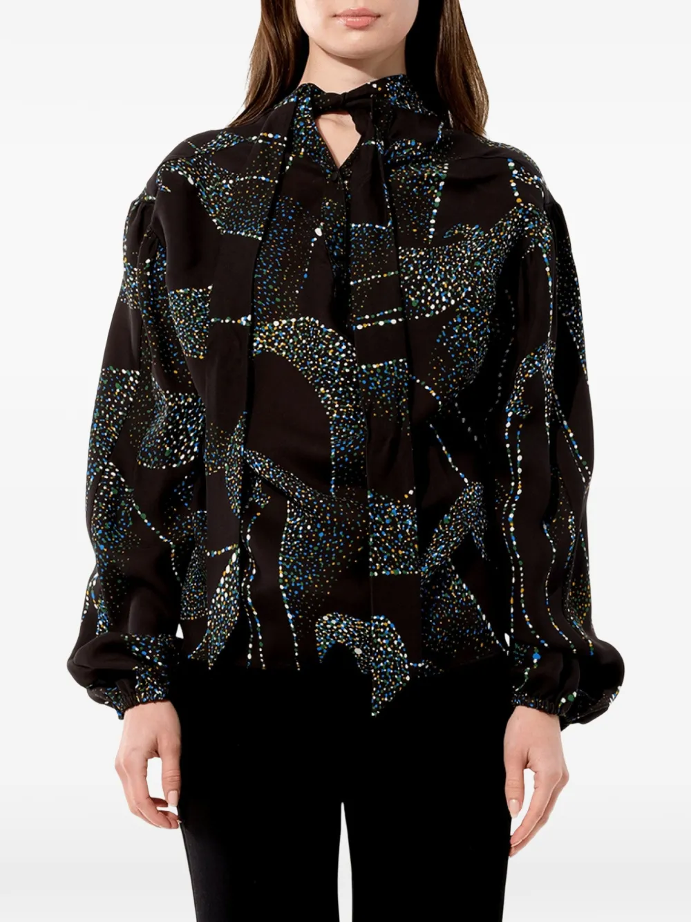 Balenciaga printed tie neck blouse - Nero