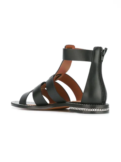 black gladiator sandals with chain link accent